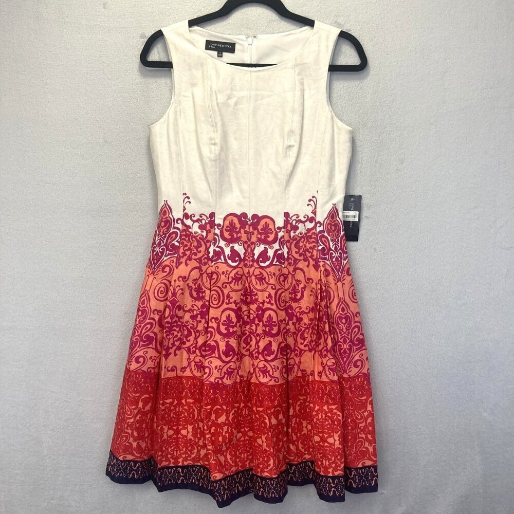 NWT A-Line Paisley Dress Womens 6 Red Pink White Sleeveless Holiday Feminine‎